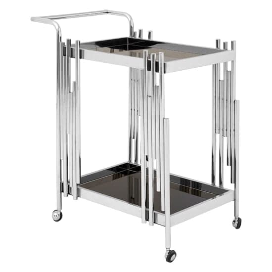 Kurhah Black Glass Serving Trolley With Silver Deco Frame_1