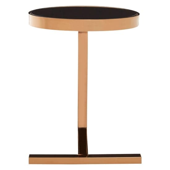 Kurhah Black Glass Side Table With Rose Gold T-Shaped Base_2