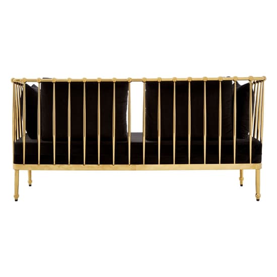 Kurhah Black Velvet 2 Seater Sofa With Gold Tapered Frame_4