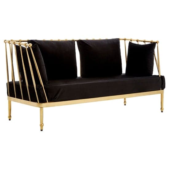 Kurhah Black Velvet 2 Seater Sofa With Gold Tapered Frame_1