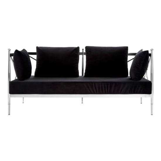 Kurhah Black Velvet 2 Seater Sofa With Silver Lattice Frame_2
