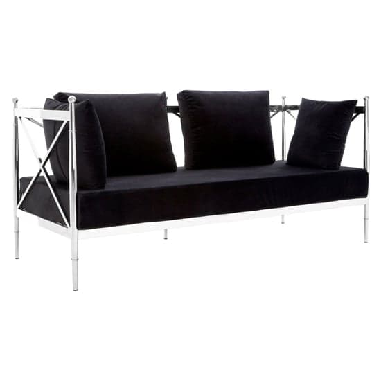 Kurhah Black Velvet 2 Seater Sofa With Silver Lattice Frame_1