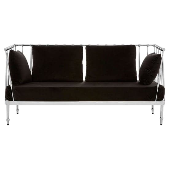 Kurhah Black Velvet 2 Seater Sofa With Silver Tapered Frame_2