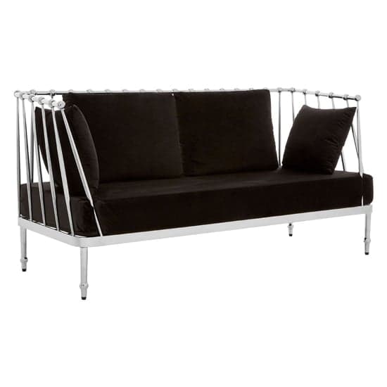 Kurhah Black Velvet 2 Seater Sofa With Silver Tapered Frame_1
