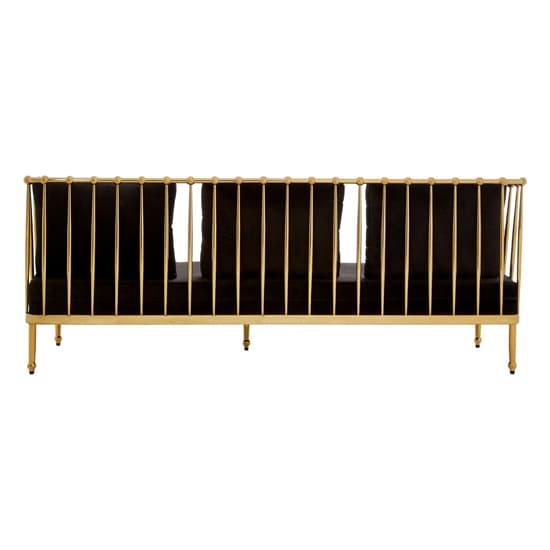 Kurhah Black Velvet 3 Seater Sofa With Gold Tapered Frame_4