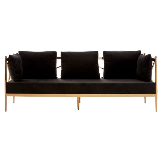 Kurhah Black Velvet 3 Seater Sofa With Rose Gold Lattice Frame_2