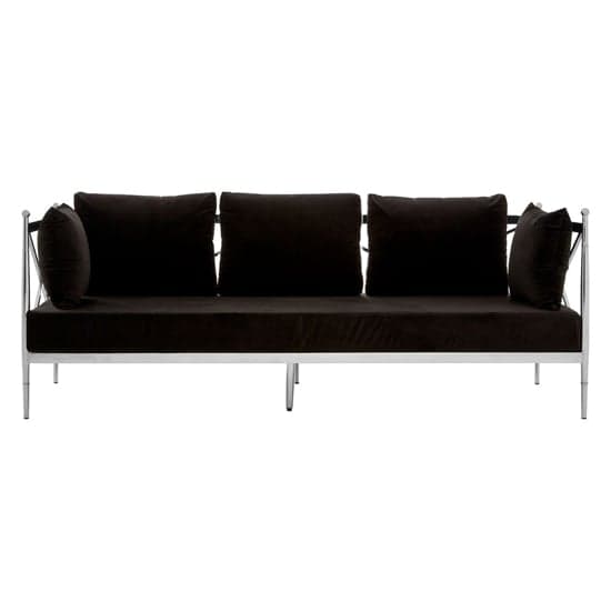 Kurhah Black Velvet 3 Seater Sofa With Silver Lattice Frame_2