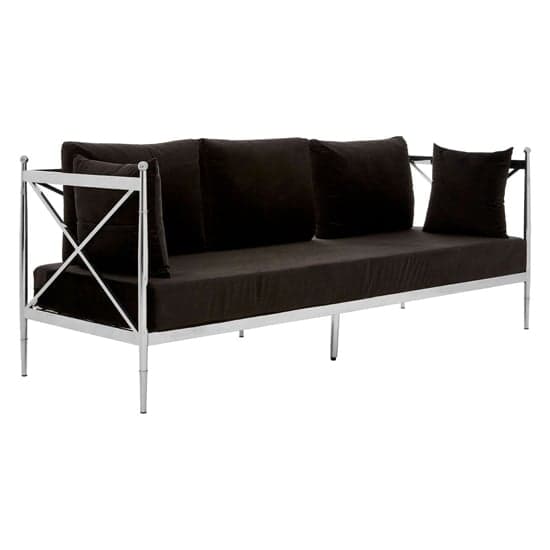 Kurhah Black Velvet 3 Seater Sofa With Silver Lattice Frame_1
