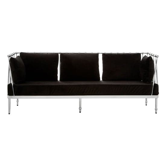 Kurhah Black Velvet 3 Seater Sofa With Silver Tapered Frame_2