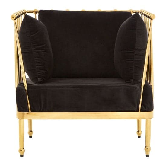 Kurhah Black Velvet Armchair With Gold Tapered Frame_2
