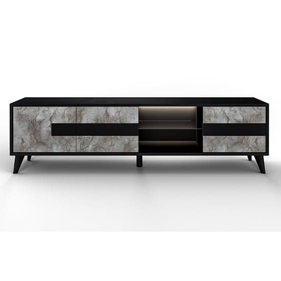 Laax TV Stand In Matt Black Oxide With 3 Doors 1 Shelf And LED_2