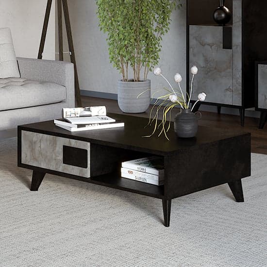 Laax Wooden Coffee Table With 1 Drawer In Matt Black And Oxide_1