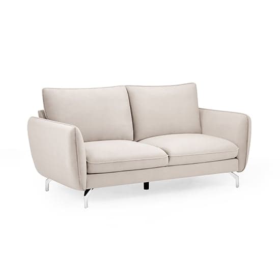 Lacey Fabric 2 Seater Sofa In Beige With Chrome Metal Legs_1