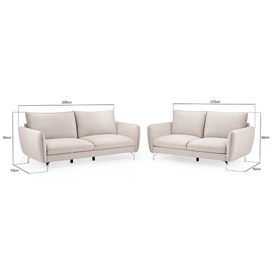 Lacey Fabric 3+2 Seater Sofa Set In Beige With Chrome Metal Legs_6