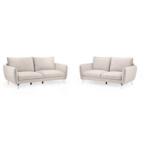 Lacey Fabric 3+2 Seater Sofa Set In Beige With Chrome Metal Legs_1
