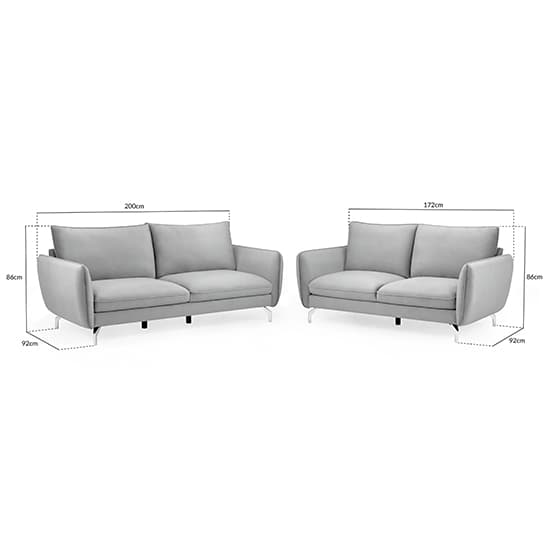 Lacey Fabric 3+2 Seater Sofa Set In Grey With Chrome Metal Legs_3