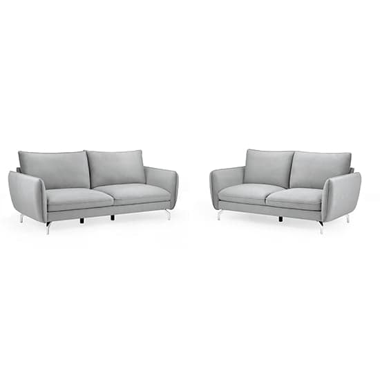 Lacey Fabric 3+2 Seater Sofa Set In Grey With Chrome Metal Legs_1
