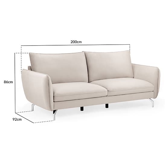 Lacey Fabric 3 Seater Sofa In Beige With Chrome Metal Legs_6