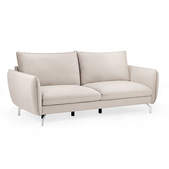 Lacey Fabric 3 Seater Sofa In Beige With Chrome Metal Legs_1