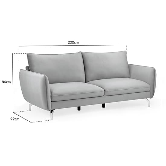 Lacey Fabric 3 Seater Sofa In Grey With Chrome Metal Legs_3
