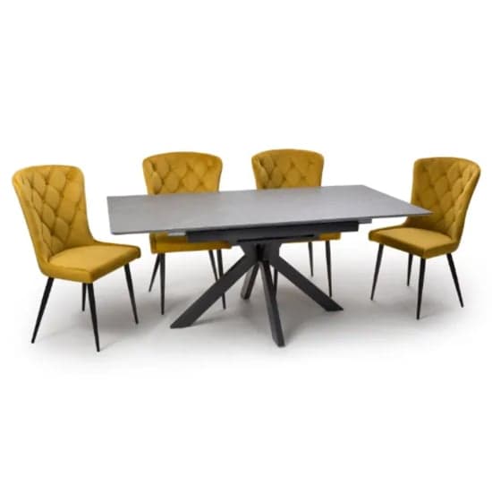 Lacole Extending Grey Dining Table With 6 Merill Mustard Chairs_2