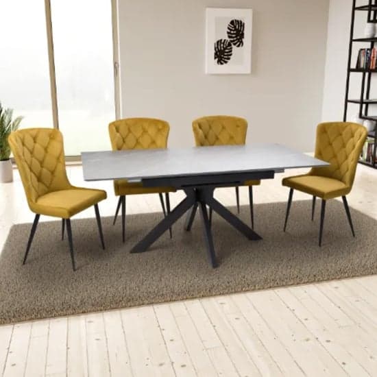 Lacole Extending Grey Dining Table With 6 Merill Mustard Chairs_1