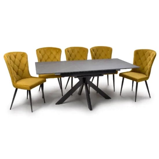 Lacole Extending Grey Dining Table With 8 Merill Mustard Chairs_1