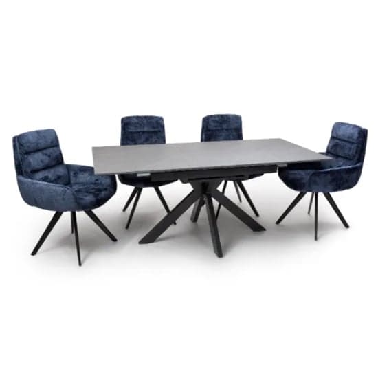 Lacole Extending Grey Dining Table With 8 Oakley Navy Chairs_1