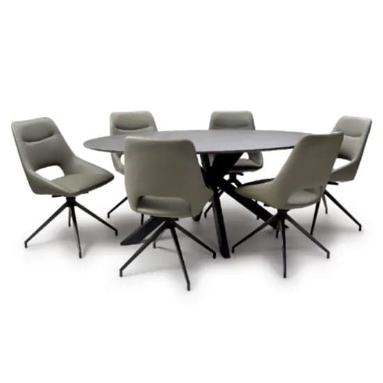 Lacole Grey Dining Table Oval With 6 Aara Truffle Chairs_1