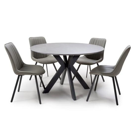 Lacole Grey Dining Table Round With 4 Macia Truffle Chairs_2
