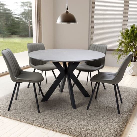 Lacole Grey Dining Table Round With 4 Macia Truffle Chairs_1