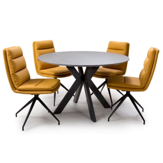 Lacole Grey Dining Table Round With 4 Nobo Ochre Chairs_2