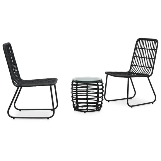 Laconia Glass And Poly Rattan 3 Piece Bistro Set In Black_1