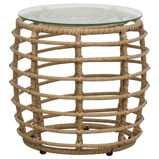 Laconia Glass And Poly Rattan 3 Piece Bistro Set In Oak_2