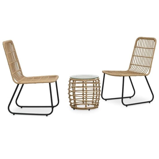 Laconia Glass And Poly Rattan 3 Piece Bistro Set In Oak_1
