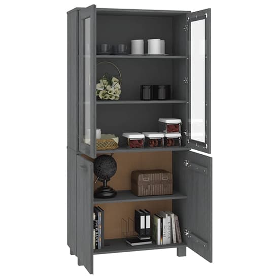 Laddie Pinewood Display Cabinet With 4 Doors In Dark Grey_5