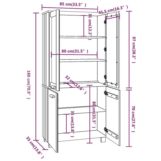 Laddie Pinewood Display Cabinet With 4 Doors In Dark Grey_6