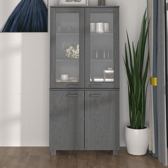 Laddie Pinewood Display Cabinet With 4 Doors In Dark Grey_1