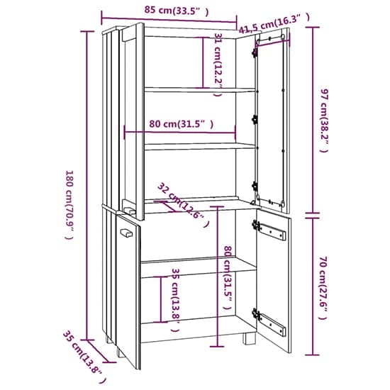 Laddie Pinewood Display Cabinet With 4 Doors In Honey Brown_6
