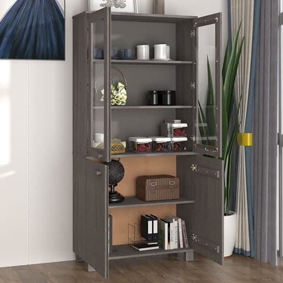 Laddie Pinewood Display Cabinet With 4 Doors In Light Grey_2