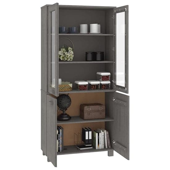 Laddie Pinewood Display Cabinet With 4 Doors In Light Grey_4