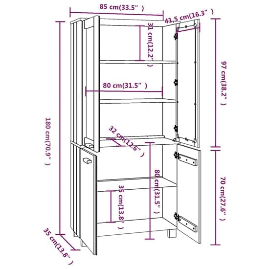 Laddie Pinewood Display Cabinet With 4 Doors In Light Grey_6