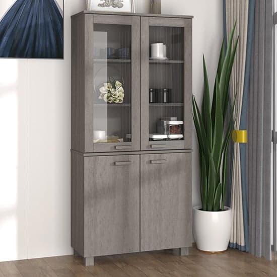 Laddie Pinewood Display Cabinet With 4 Doors In Light Grey_1