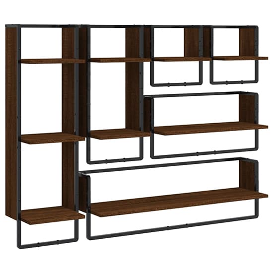 Lagos Wooden Wall Shelf With 6 Compartments In Brown Oak_2