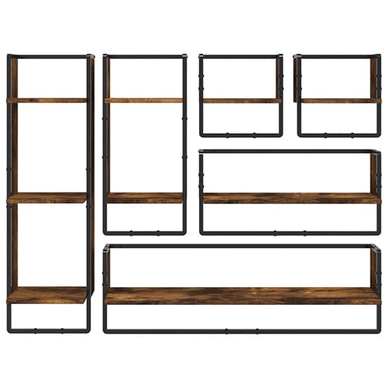 Lagos Wooden Wall Shelf With 6 Compartments In Smoked Oak_3