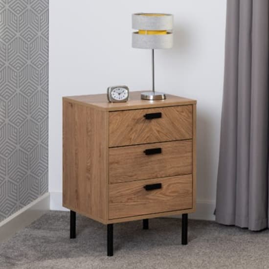 Lagos Wooden Bedside Cabinet With 3 Drawers In Medium Oak_1