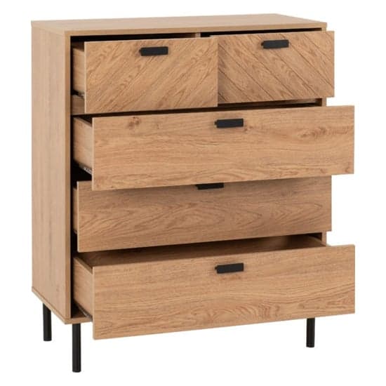 Lagos Wooden Chest Of 5 Drawers Wide In Medium Oak_3