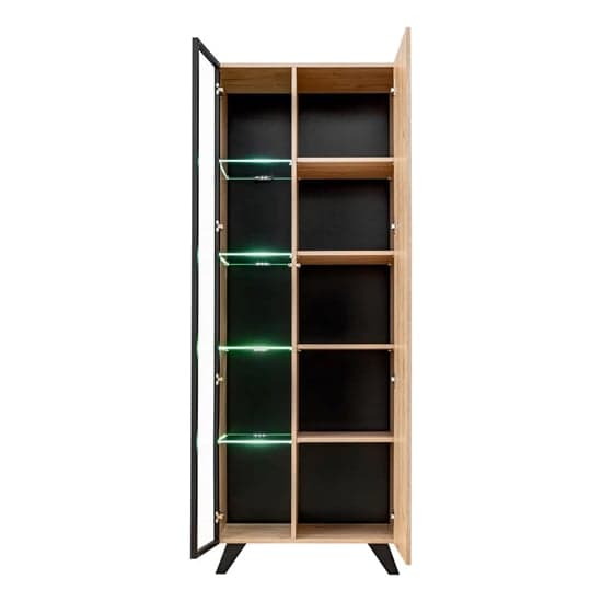 Lagos Wooden Display Cabinet Tall 2 Doors In Hickory Oak LED_2