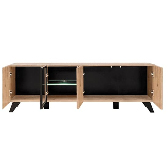 Lagos Wooden TV Stand With 4 Doors In Hickory Oak And LED_3