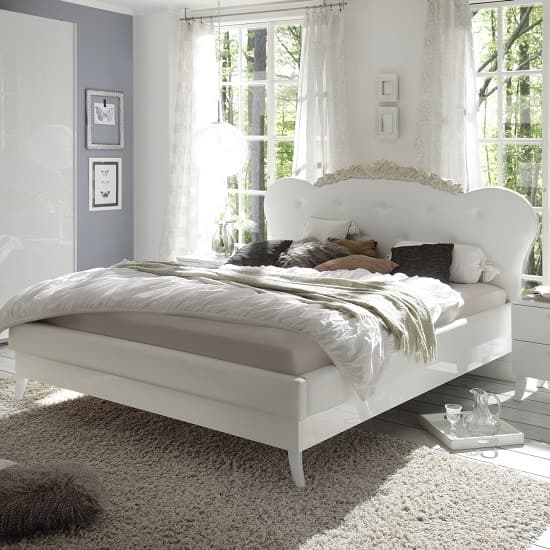Lagos Super King Bed In High Gloss White With PU Headboard_1